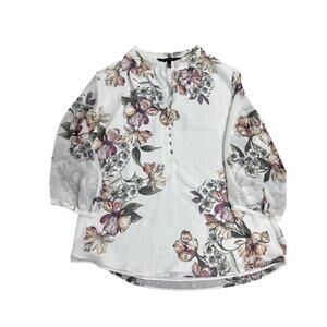 White House Black Market Blouse Women’s 12 Sheer Floral Print 3/4 Sleeve Top